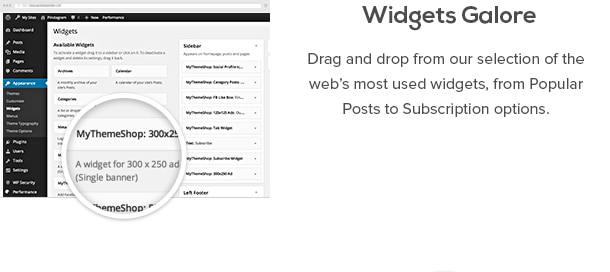Widgets Galore - Drag and drop from our selection of the web’s most used widgets, from Popular Posts to Subscription options.