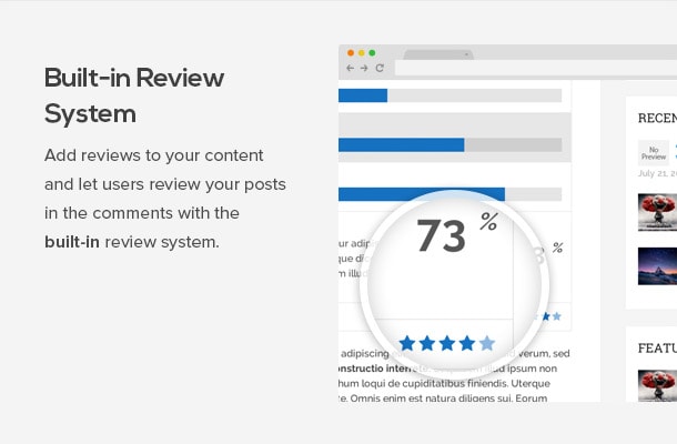 Add reviews to your content and let users review your posts in the comments with the built in review system.