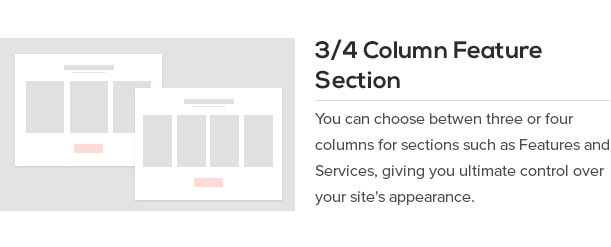 You can choose betwen three or four columns for sections such as Features and Services, giving you ultimate control over your site's appearance.