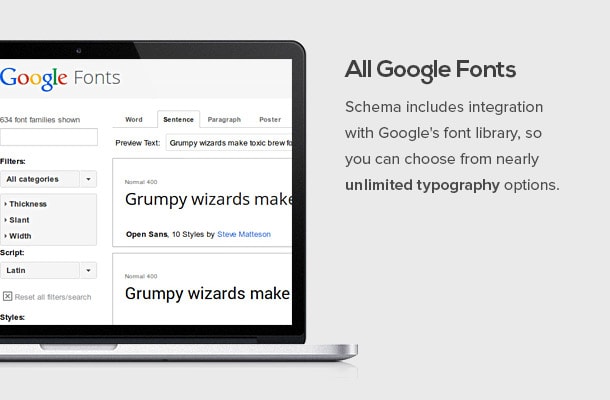 Scheme includes integration with Google's font library, so you can choose from nearly unlimited typography options.