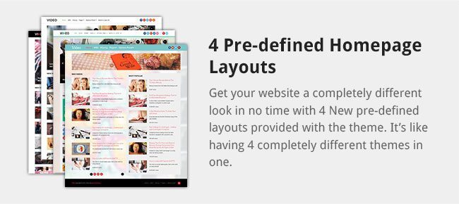 Get your website a completely different look in no time with 4 New pre-defined layouts provided with the theme. It’s like having 4 completely different themes in one.