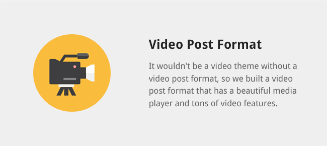 It wouldn't be a video theme without a video post format, so we built a video post format that has a beautiful media player and tons of video features.