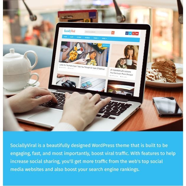 SociallyViral is an engaging WordPress theme that is designed to help boost social shares and get you more viral traffic from the web's top social media websites.