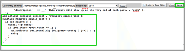 WordPress-search-redirect-functions-php