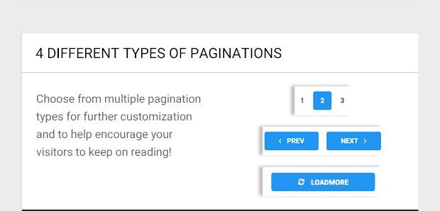 Choose from multiple pagination types for further customization and to help encourage your visitors to keep on reading!