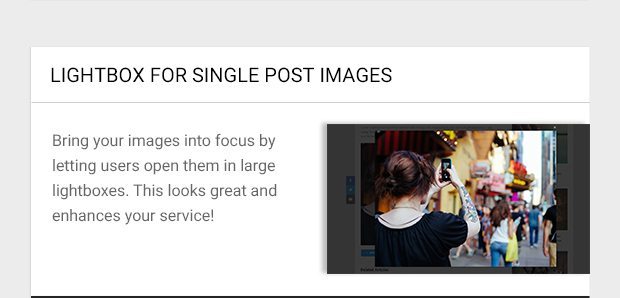 Bring your images into focus by letting users open them in large lightboxes. This looks great and enhances your service!