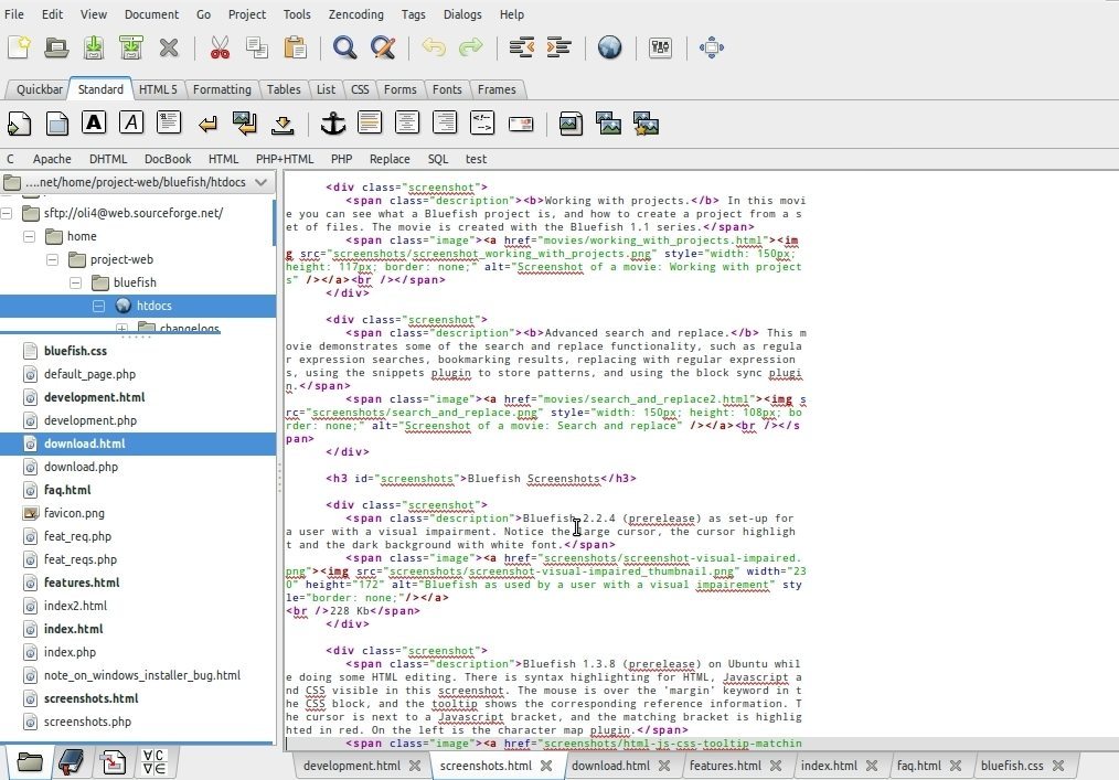 bluefish code editor