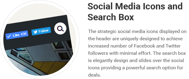 Social Media Icons and Search Box